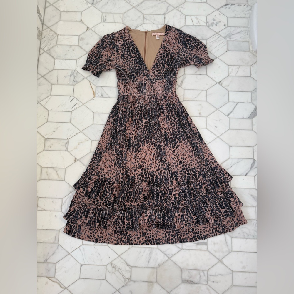 Hutch Adelia Ruffled Midi Dress Elegant Leopard Print Dress